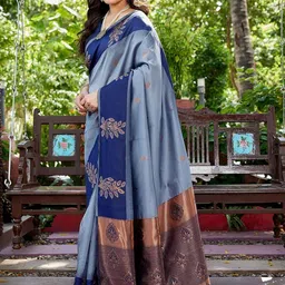 KALINI Woven Design Zari Silk Cotton Handloom Banarasi Saree image 2
