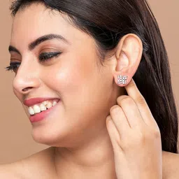 Laa Calcutta Rhodium-Plated American Diamond Studded Geometric Shaped Studs Earrings image 2