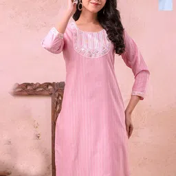 AUZAAI COLLECTION Selection Of 2 Yoke Design Thread Work Pure Cotton Straight Kurtas-picture-10