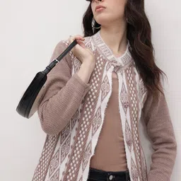 Roadster Women Beige Wool Cardigan Sweaters-image-12