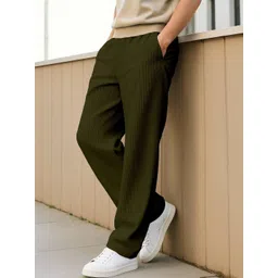 Moda Rapido Men Textured Relaxed Straight Leg Wrinkle Free Corduroy Trousers-picture-27