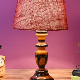 foziq Brown & Red Solid Wooden Table Lamp image 2