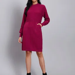 MODKLINE WITH MK Women Round Neck Solid Woollen Sheath Dress-picture-14