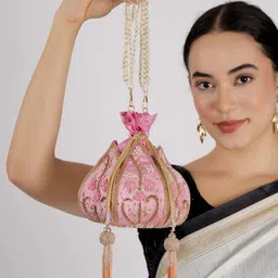 Anouk Embroidered Embellished Lotus Shaped Potli Bag-image-29
