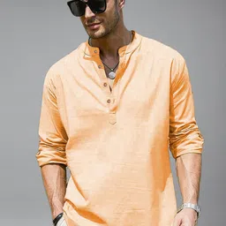 APEKTRA Mandarin Collar Roll-Up Sleeves Straight Short Kurta-picture-17