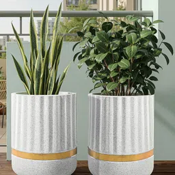 RUBOXA 2Pcs White Ribbed Round Rotomould Weather-Safe Flower Planter & Drainage Hole-image-11