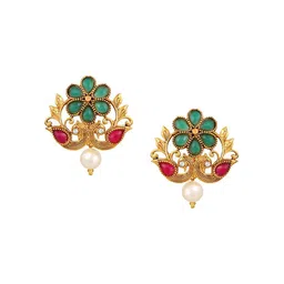Shining Diva Gold-Plated Stone-Studded & Pearls Beaded Jewellery Set image 3