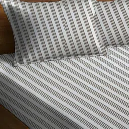 WEAVE AND DECOR Grey Striped Pure Cotton 300 TC Double Bedsheet Set 2.28 x 2.28 m image 3