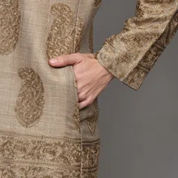 Exotic India Women Floral Woollen Longline Open Front Jacket with Embroidered image 5