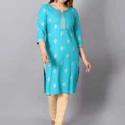 Billion Foil Printed Round Neck Ethnic Straight Kurtas-picture-12
