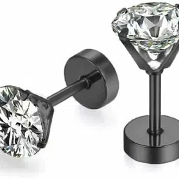 krystalz Black Earring Small Round Crystal Stud Earrings Cute Plain Simple Studs for Mens Zircon Stainless Steel Stud Earring image 2