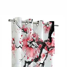 Steve & Anderson Jester White And Pink 2 Pieces Floral Printed Long Door Curtain (9Feet) image 5
