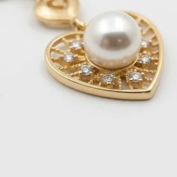 TESSARA Women Gold-Plated American Diamond Studded & Beaded Pendant With Chain image 2