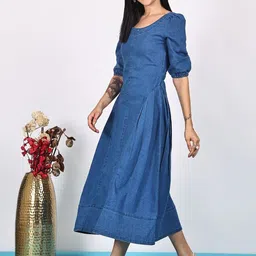 Mast & Harbour Puff Sleeve Denim A-Line Midi Dress image 4