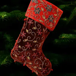 art horizons Luxury Velvet Embroidered Christmas Stocking – Floral & Leaf Design Hanging Ornaments Pack of 1-picture-44