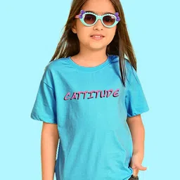 NUSYL Girls Cattitude Printed Round Neck Short Sleeves Oversized T-shirt-image-51