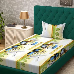 KLOTTHE Yellow Cartoon Characters Cotton Single Bedsheets-image-28