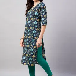 WineRed Women Floral Printed Thread Work Indie Florals Kurta image 4