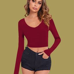 Dream Beauty Fashion Women V-Neck Fitted Crop Top-image-24