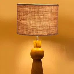 Devansh Beige & Brown Cylindrical Shaped Wooden Table Lamp image 5