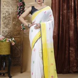 SLAGHA Ethnic Motifs Zari Pure Cotton Handloom Khadi Saree-picture-19