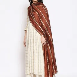 Dupatta Bazaar Brown & Gold-Toned Embroidered Dupatta with Gotta Patti image 4
