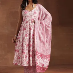 Libas Women Floral Printed Panelled Pure Cotton Kurta with Trousers & With Dupatta-image-58