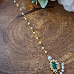 MERYCRAFT Gold-Plated Artificial Stones & Beads Studded Maang Tikka-picture-40