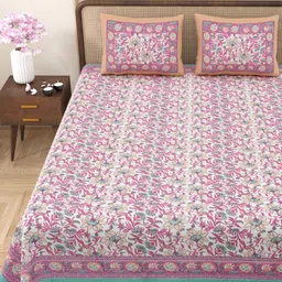 Myntra Elegant Homes Pink & Brown Floral Cotton 180TC Double King Bedsheet Set-2.75mx2.25m-picture-41
