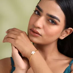 Yellow Chimes Women Gold-Plated Floral Cuff Bracelet image 3