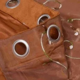 Aura Rust & White 2 Pieces Floral Embroidered Black Out Window Curtains image 3