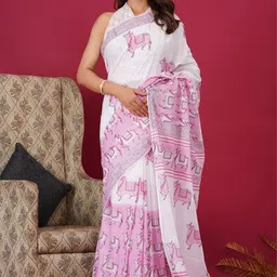 shivanya  handicrafts Shivanya Handicrafts Floral Pure Cotton Block Print Saree-picture-33
