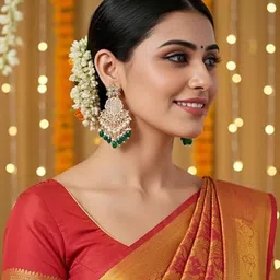 TESSARA Silver-Plated Artificial Stones Studded And Beaded Floral Shaped Drop Earrings image 4