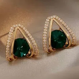 AGARWALPRODUCT Gold Plated Artificial Stones Studded Heart Shaped Studs-picture-34