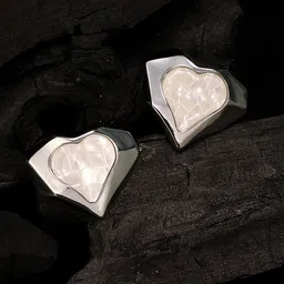 SOHI The Coeur-Edge Abstract Heart Shaped Silver-Plated Stud Earrings image 5