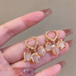 kazare Gold-Plated Artificial Stones Teardrop Shaped Hoop Earrings image 5