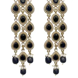 Kalakrith Milano Gold Plated Stones Studded & Beaded Teardrop Shaped Drop Earrings image 5
