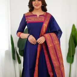 Shriyangan Women V-Neck Cotton A-Line Kurta image 2