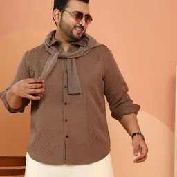 Instafab Plus Geometric Self-Design Comfort Relaxed Fit Cotton Shirt image 2