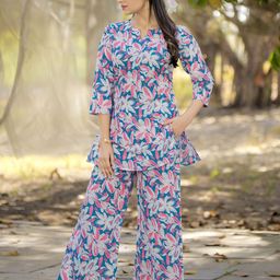 7Threads Printed Cotton Mandarin Collar Tunic With palazzos Co-Ords-picture-12