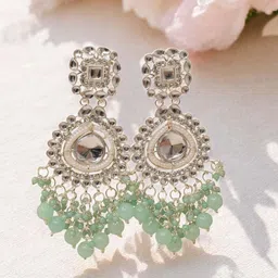 MEIRA JEWELLERY Artificial Stones Studded & Beaded Dome Shaped Jhumkas-image-83