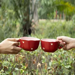 THE WHITE SPACE LIVING Red & White 2 Piece Printed Ceramic Glossy Mugs image 2