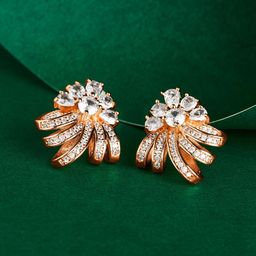 TEEJH Rose Gold-Plated Cubic Zirconia-Studded Contemporary Drop Earrings-picture-31
