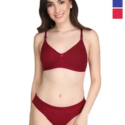 Liigne Pack Of 3 Lightly Padded Non-Wired Pure Cotton Everyday Bra Panty Lingerie Set-image-69