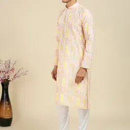 RAJUBHAI HARGOVINDAS Men Floral Printed Regular Kurta with Churidar image 4