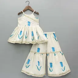 YK Girls Floral Printed Empire Mirror Work Kurta with Sharara-picture-27