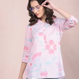 Crimsoune Club Women Floral Print Mandarin Collar Top-image-72