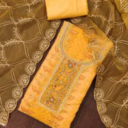 Maroosh Floral Printed Sequinned Organza Unstitched Dress Material-picture-30