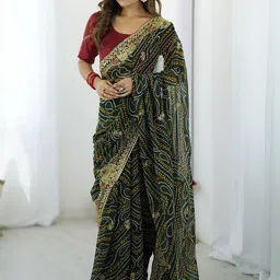 KALINI Bandhani Embroidered Pure Georgette Saree With Unstiched Blouse Piece image 4