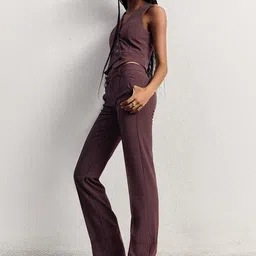 Bershka Women Slim Fit Mid-Rise Trousers-image-48